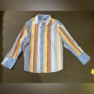 Mecca Men's Striped Button Down Shirt - Blue, Brown, Cream